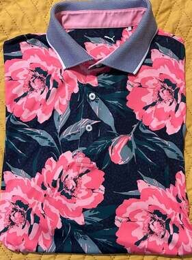 Puma Floral Golf Polo Shirt Men's XL Pink Black